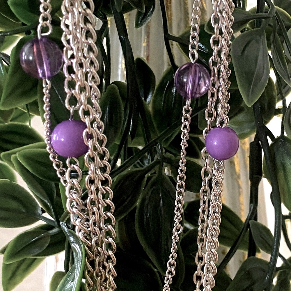 Paparazzi long necklace extender & lobster clasp purple beads & purple earrings